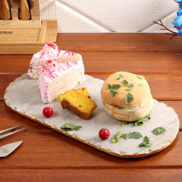 NikkisPride  Marble Beige Oval Platter 14x7 Inch Gold Foil Jhadan